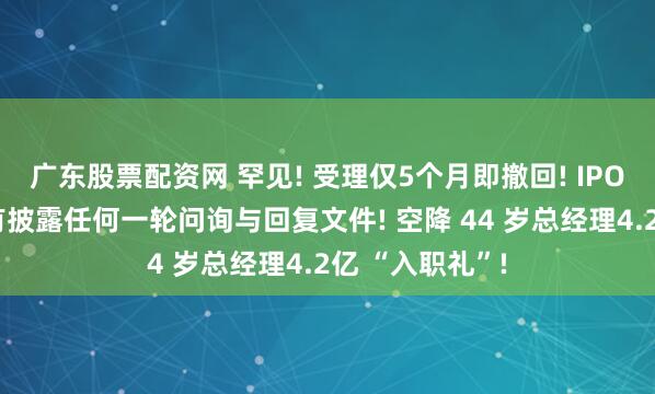 广东股票配资网 罕见! 受理仅5个月即撤回! IPO企业4个月没有披露任何一轮问询与回复文件! 空降 44 岁总经理4.2亿 “入职礼”!